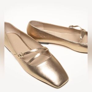 M. Gemi Zoe Gold Metallic Square Toe Mary Jane Ballet Flats Size 39 US 8.5